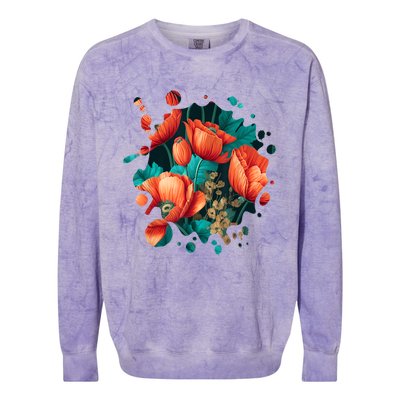 Vintage Poppy Inspired Flower Plant Lover Funny Gardening Colorblast Crewneck Sweatshirt