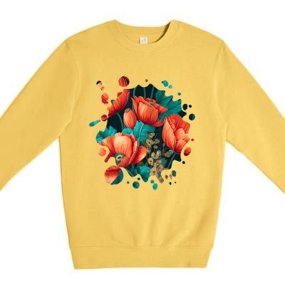 Vintage Poppy Inspired Flower Plant Lover Funny Gardening Premium Crewneck Sweatshirt