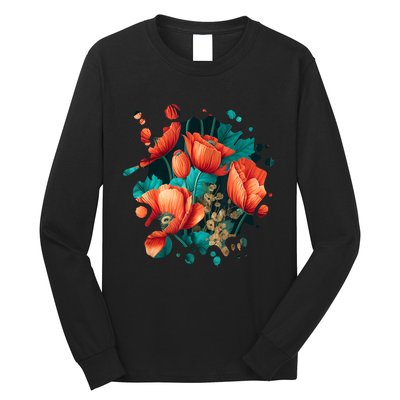 Vintage Poppy Inspired Flower Plant Lover Funny Gardening Long Sleeve Shirt