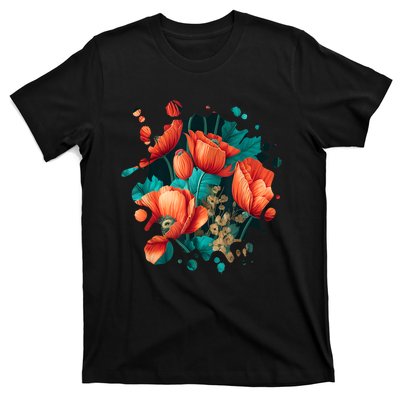 Vintage Poppy Inspired Flower Plant Lover Funny Gardening T-Shirt