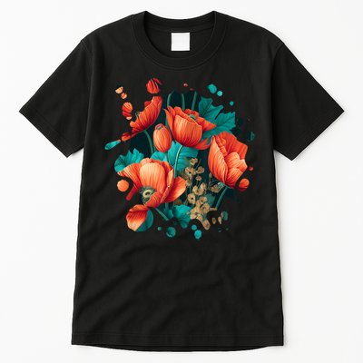 Vintage Poppy Inspired Flower Plant Lover Funny Gardening Tall T-Shirt