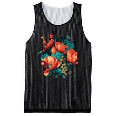 Vintage Poppy Inspired Flower Plant Lover Funny Gardening Mesh Reversible Basketball Jersey Tank