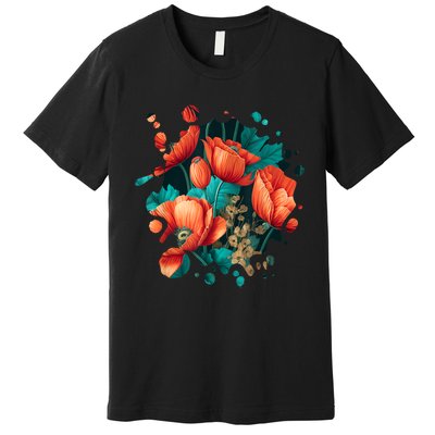 Vintage Poppy Inspired Flower Plant Lover Funny Gardening Premium T-Shirt