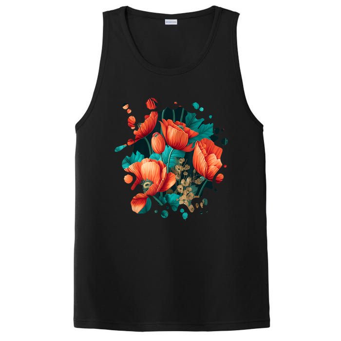 Vintage Poppy Inspired Flower Plant Lover Funny Gardening PosiCharge Competitor Tank