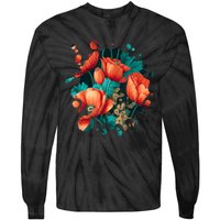 Vintage Poppy Inspired Flower Plant Lover Funny Gardening Tie-Dye Long Sleeve Shirt