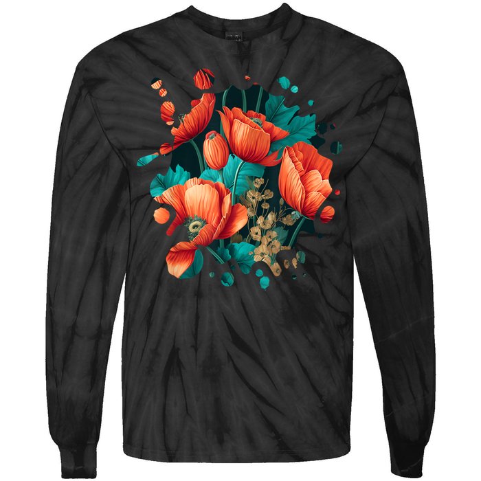 Vintage Poppy Inspired Flower Plant Lover Funny Gardening Tie-Dye Long Sleeve Shirt