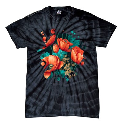 Vintage Poppy Inspired Flower Plant Lover Funny Gardening Tie-Dye T-Shirt