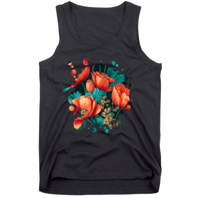 Vintage Poppy Inspired Flower Plant Lover Funny Gardening Tank Top