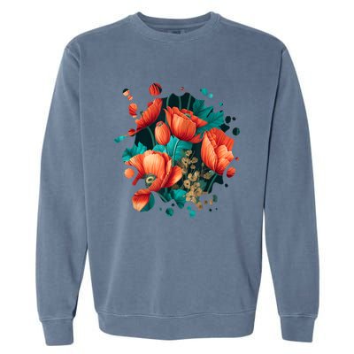 Vintage Poppy Inspired Flower Plant Lover Funny Gardening Garment-Dyed Sweatshirt