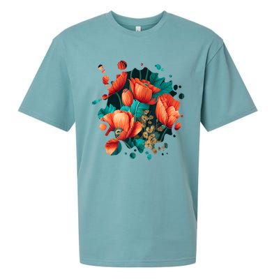 Vintage Poppy Inspired Flower Plant Lover Funny Gardening Sueded Cloud Jersey T-Shirt