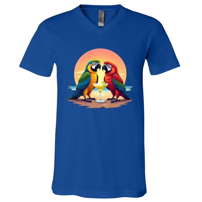 Vintage Parrots Ing Margarita On Summer Group Bird Gift V-Neck T-Shirt