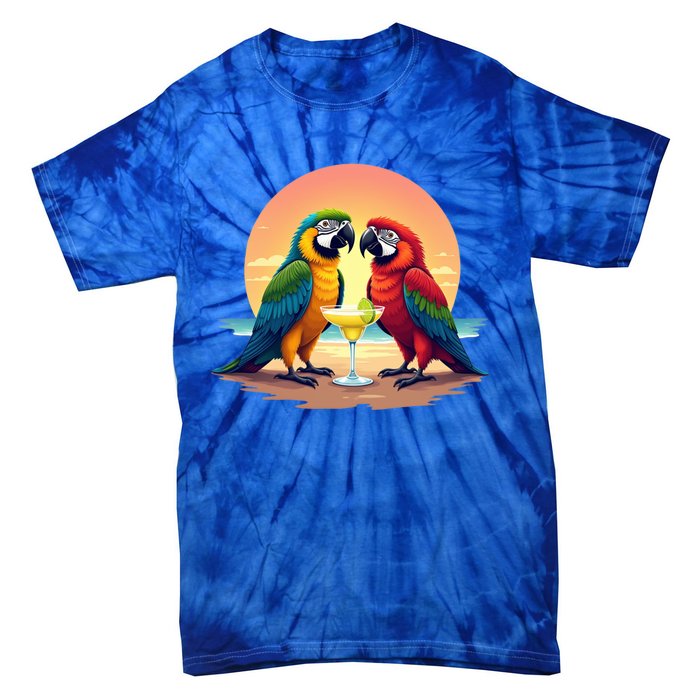 Vintage Parrots Ing Margarita On Summer Group Bird Gift Tie-Dye T-Shirt