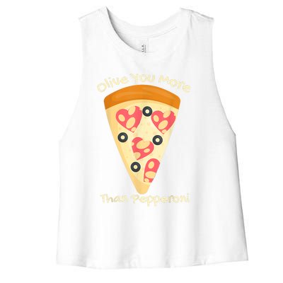 Valentines Pizza I Love Olive You More Than Pepperoni Funny Women's Racerback Cropped Tank