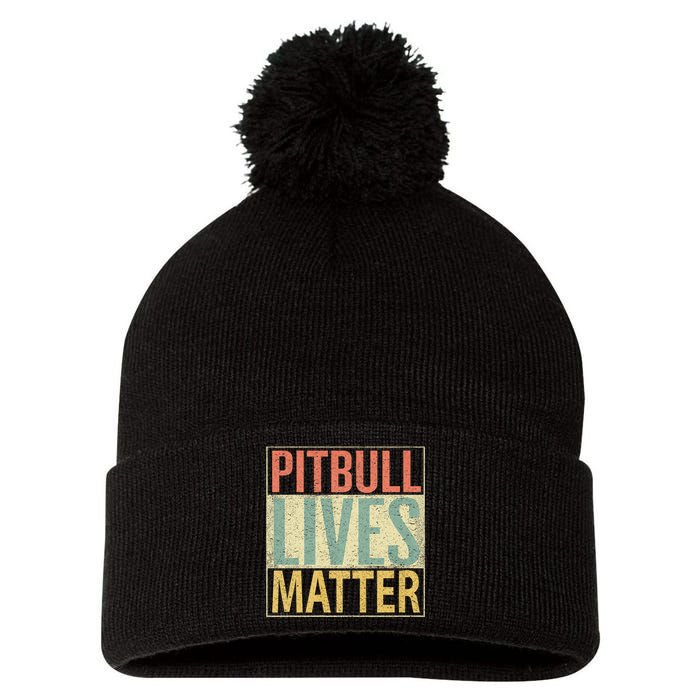 Vintage Pitbull Lives Matter Love Pitbulls Pom Pom 12in Knit Beanie