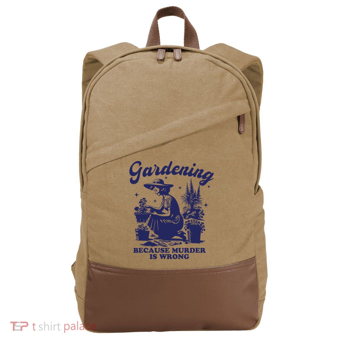 Vintage Plant Mom Gardening Because Murder Is Wrong Women Cotton Canvas Backpack