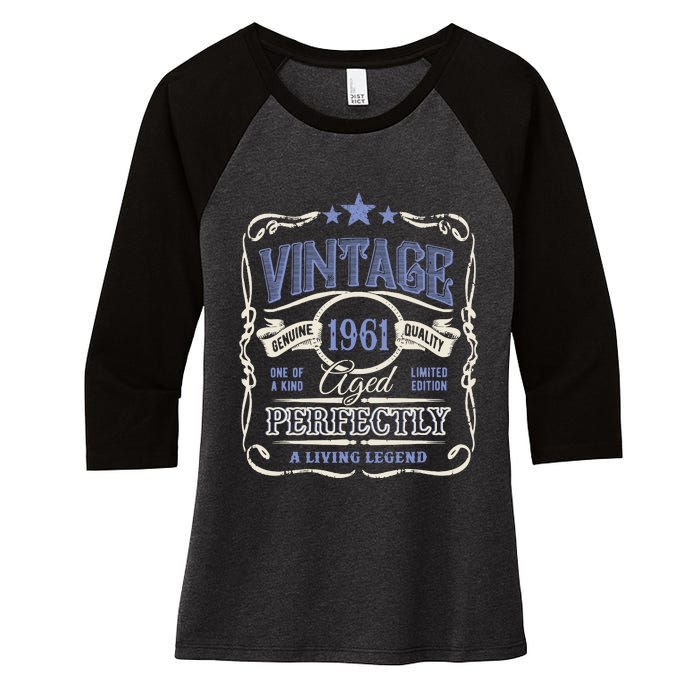 Vintage Premium Made In 1961 Classic Birthday Women's Tri-Blend 3/4-Sleeve Raglan Shirt