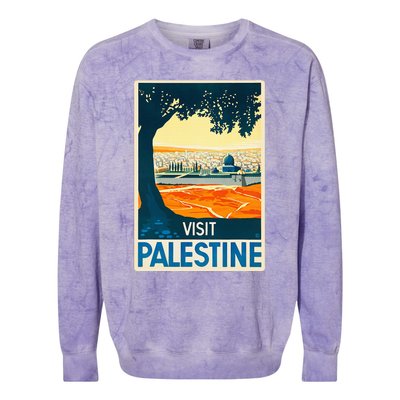 Vintage Poster Middle East Art Visit Palestine Colorblast Crewneck Sweatshirt