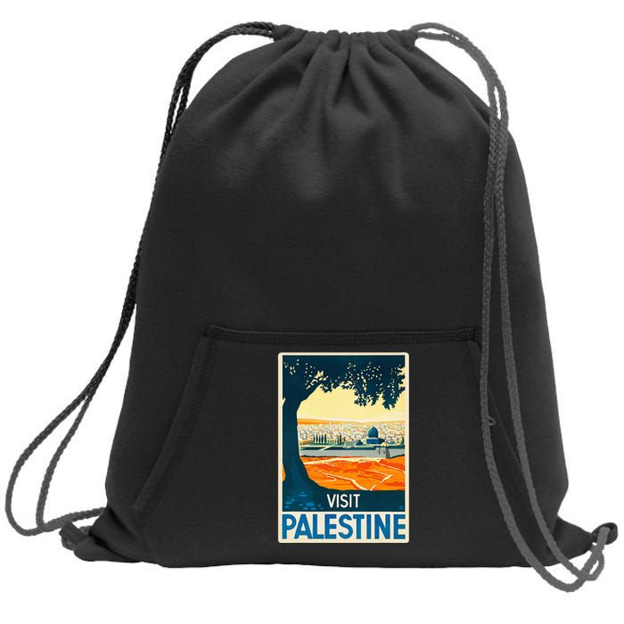 Vintage Poster Middle East Art Visit Palestine Sweatshirt Cinch Pack Bag