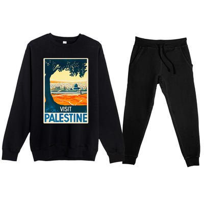 Vintage Poster Middle East Art Visit Palestine Premium Crewneck Sweatsuit Set