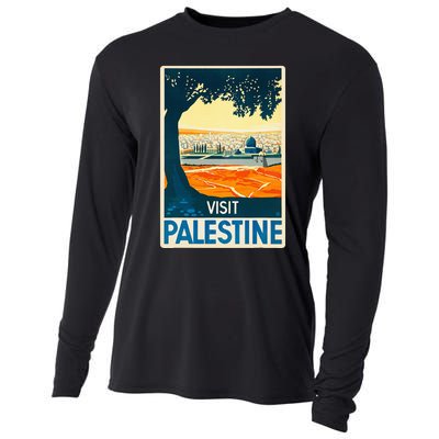 Vintage Poster Middle East Art Visit Palestine Cooling Performance Long Sleeve Crew