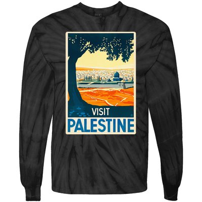 Vintage Poster Middle East Art Visit Palestine Tie-Dye Long Sleeve Shirt