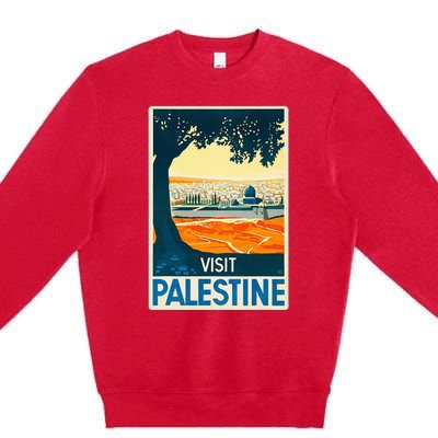 Vintage Poster Middle East Art Visit Palestine Premium Crewneck Sweatshirt