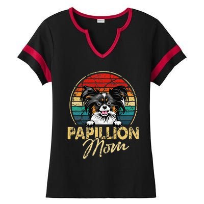 Vintage Papillion Mom Funny Dog Lover Gifts Ladies Halftime Notch Neck Tee