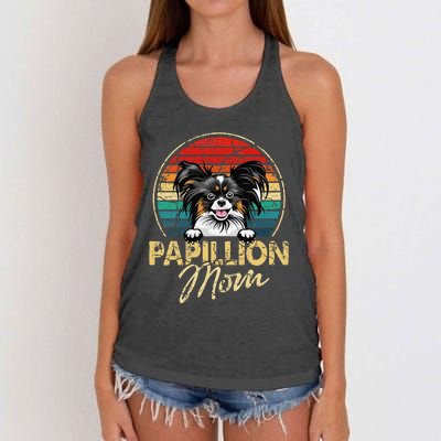 Vintage Papillion Mom Funny Dog Lover Gifts Women's Knotted Racerback Tank