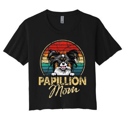 Vintage Papillion Mom Funny Dog Lover Gifts Women's Crop Top Tee