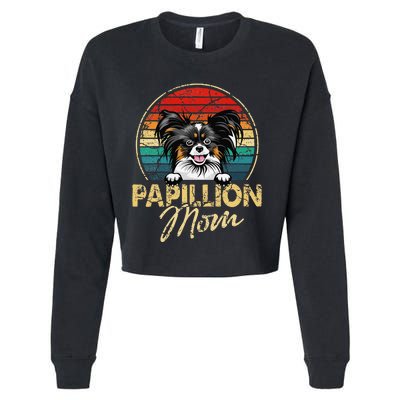 Vintage Papillion Mom Funny Dog Lover Gifts Cropped Pullover Crew