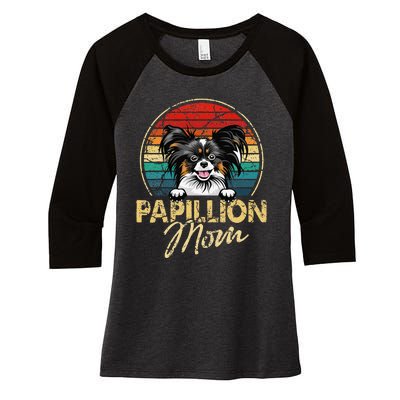 Vintage Papillion Mom Funny Dog Lover Gifts Women's Tri-Blend 3/4-Sleeve Raglan Shirt