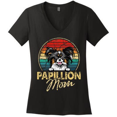 Vintage Papillion Mom Funny Dog Lover Gifts Women's V-Neck T-Shirt