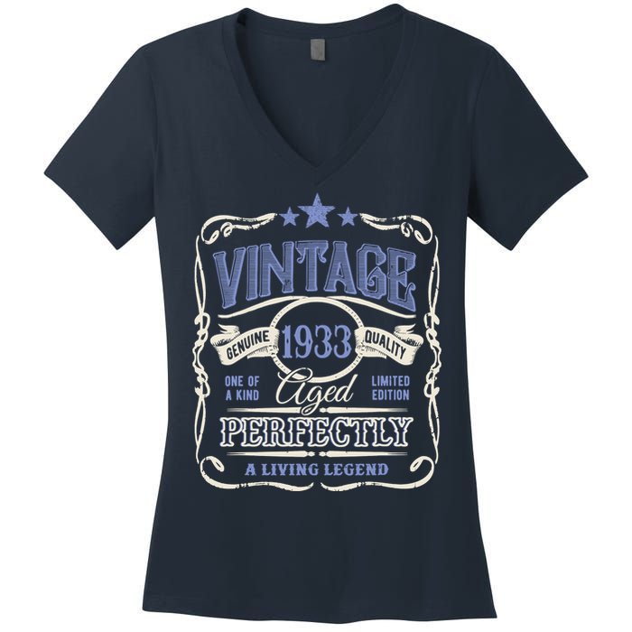 Vintage Premium Made In 1933 Classic Birthday Women's V-Neck T-Shirt