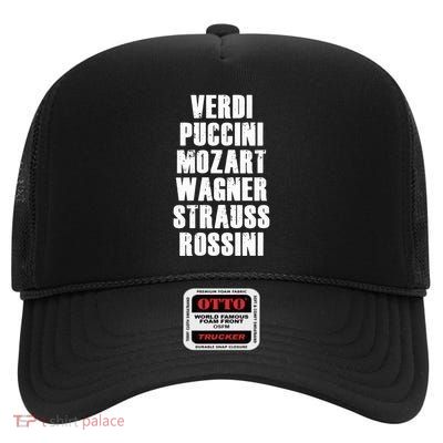 Verdi Puccini Mozart Wagner Strauss Rossini Opera High Crown Mesh Back Trucker Hat
