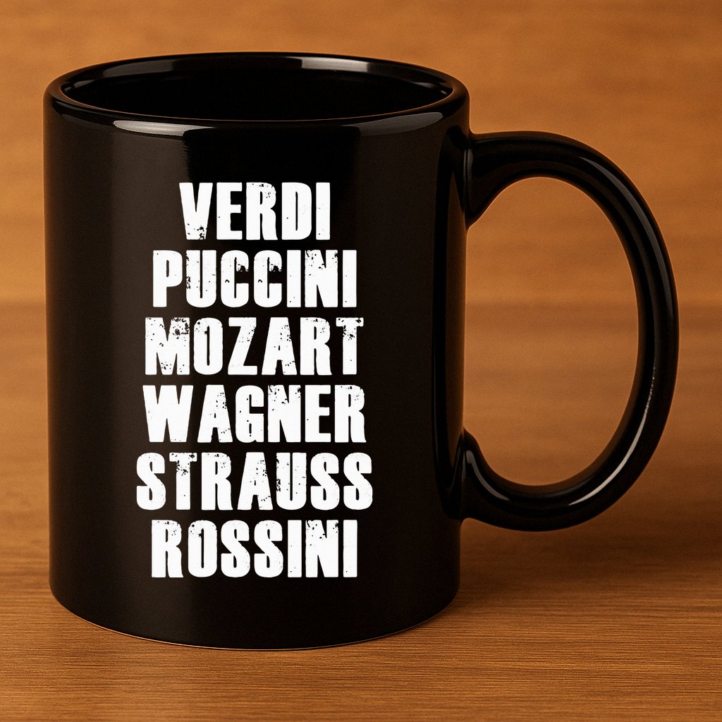 Verdi Puccini Mozart Wagner Strauss Rossini Opera 11oz C Handle Ceramic Mug