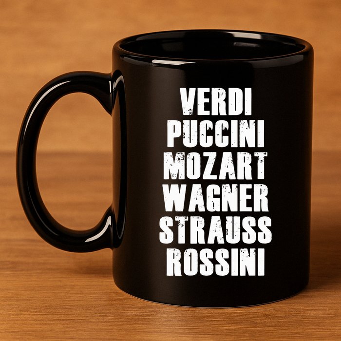Verdi Puccini Mozart Wagner Strauss Rossini Opera 11oz C Handle Ceramic Mug