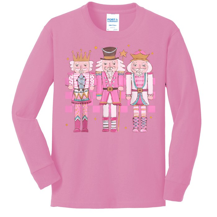 Vintage Pink Nutcracker Squad Women Girl Kids Pink Christmas Kids Long Sleeve Shirt