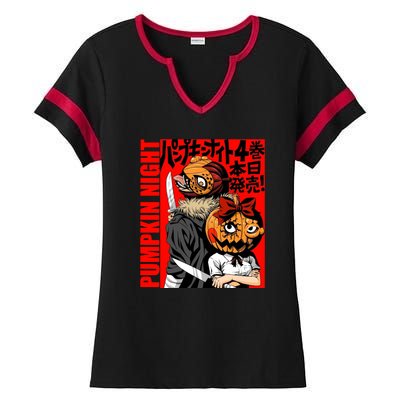 Vintage Pumpkin Night Anime Ladies Halftime Notch Neck Tee