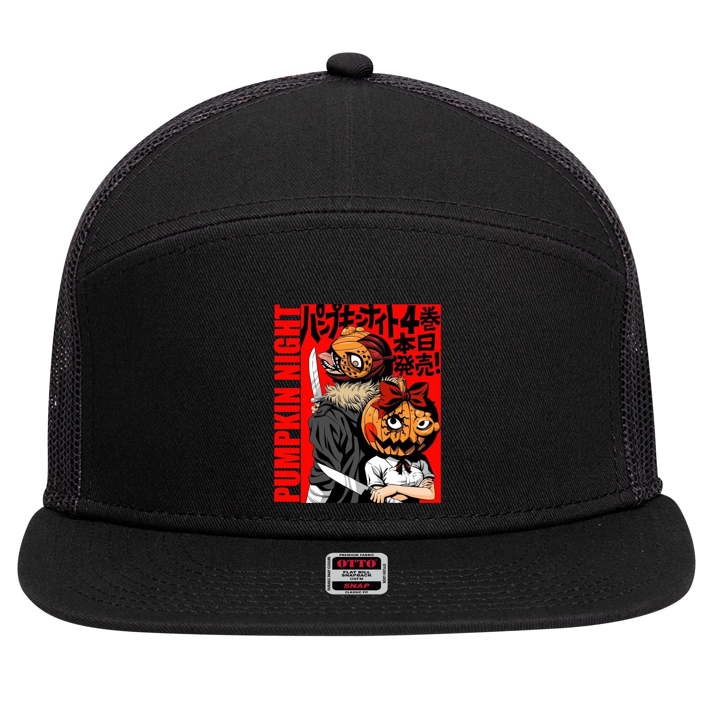 Vintage Pumpkin Night Anime 7 Panel Mesh Trucker Snapback Hat