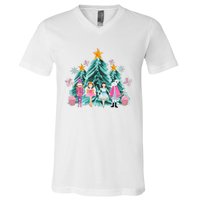 Vintage Pink Nutcracker Squad Ballet Wo Pink Christmas  V-Neck T-Shirt