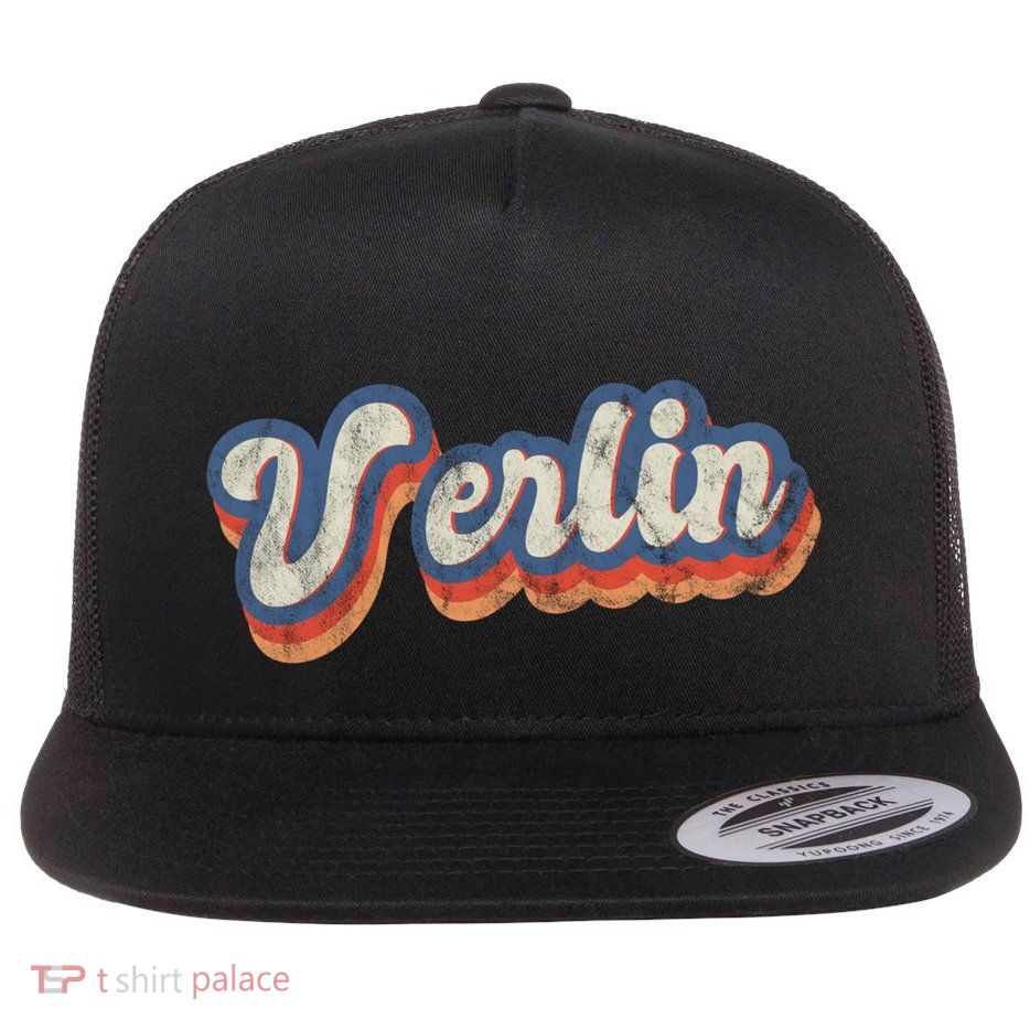 Verlin Personalized Name Gift Custom Lettering 70S Cute Gift Flat Bill Trucker Hat
