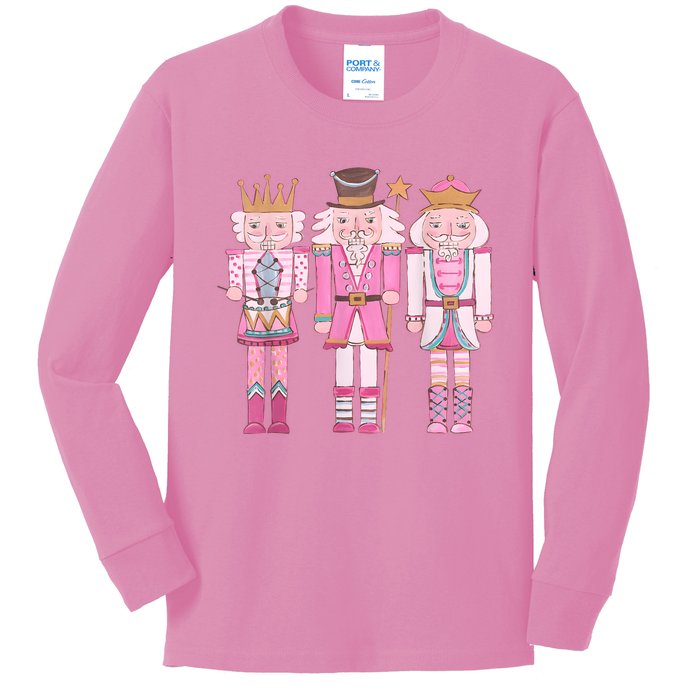 Vintage Pink Nutcracker Squad Girl Kids Pink Christmas Kids Long Sleeve Shirt