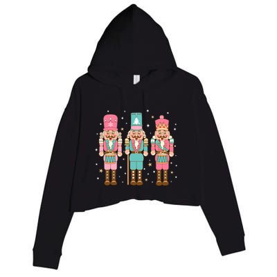 Vintage Pink Nutcracker Squad Women Girl Kids Pink Christmas Crop Fleece Hoodie
