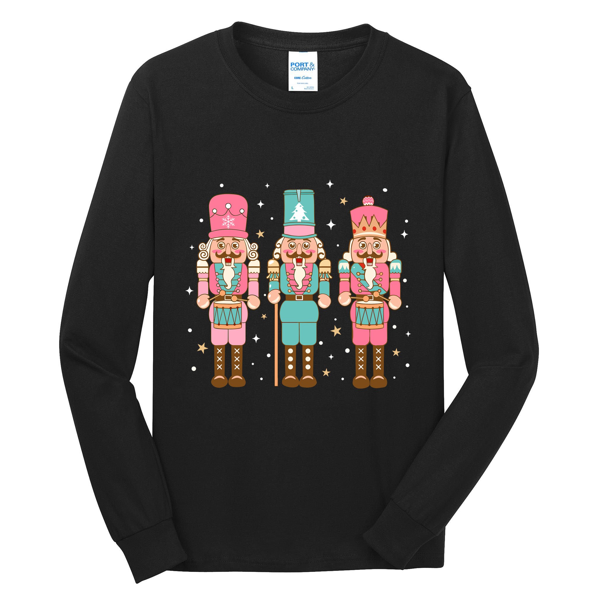 Vintage Pink Nutcracker Squad Women Girl Kids Pink Christmas Tall Long Sleeve T-Shirt