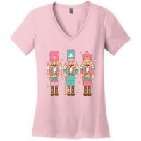 Vintage Pink Nutcracker Squad Women Girl Kids Pink Christmas Women's V-Neck T-Shirt