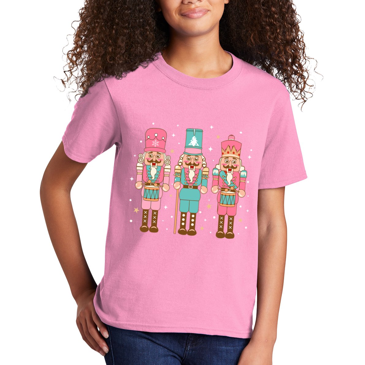 Vintage Pink Nutcracker Squad Women Girl Kids Pink Christmas Kids T-Shirt