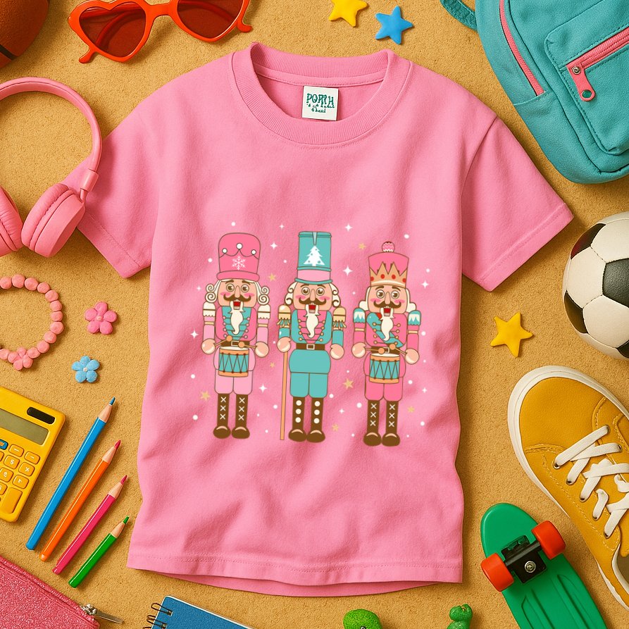Vintage Pink Nutcracker Squad Women Girl Kids Pink Christmas Kids T-Shirt