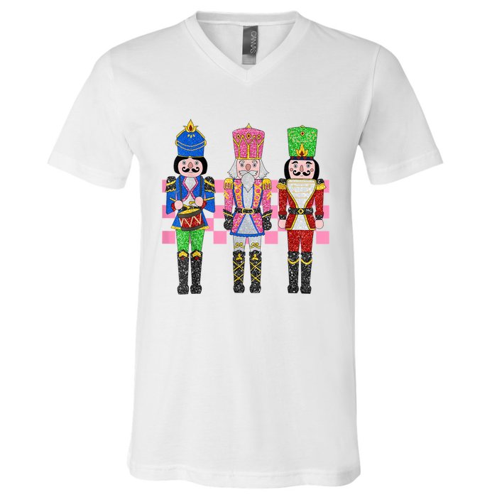 Vintage Pink Nutcracker Squad Ballet Women Pink Christmas V-Neck T-Shirt