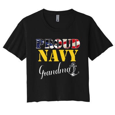 Vintage Proud Navy With American Flag For Grandma Gift Women's Crop Top Tee