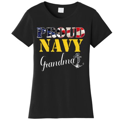 Vintage Proud Navy With American Flag For Grandma Gift Women's T-Shirt